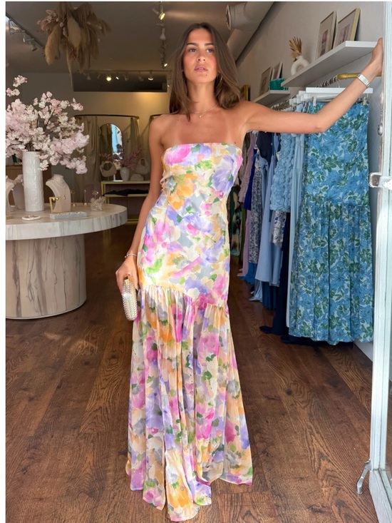 Dresses & Skirts - Strapless Pastel Floral Maxi Dress